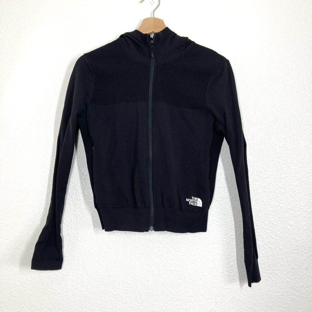 The North Face Jacket Womens Small Black Hooded Full Zip Stretch Knit Athletic
